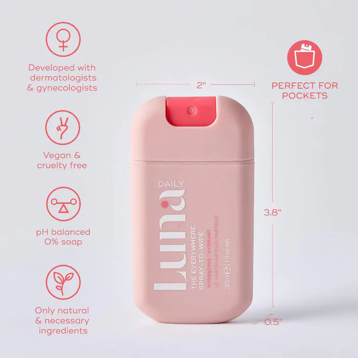 Luna Daily The Mini Everywhere Spray-to-Wipe - With Prebiotics + Vitamins C&E, Omegas 3 & 6 for Dry Skin