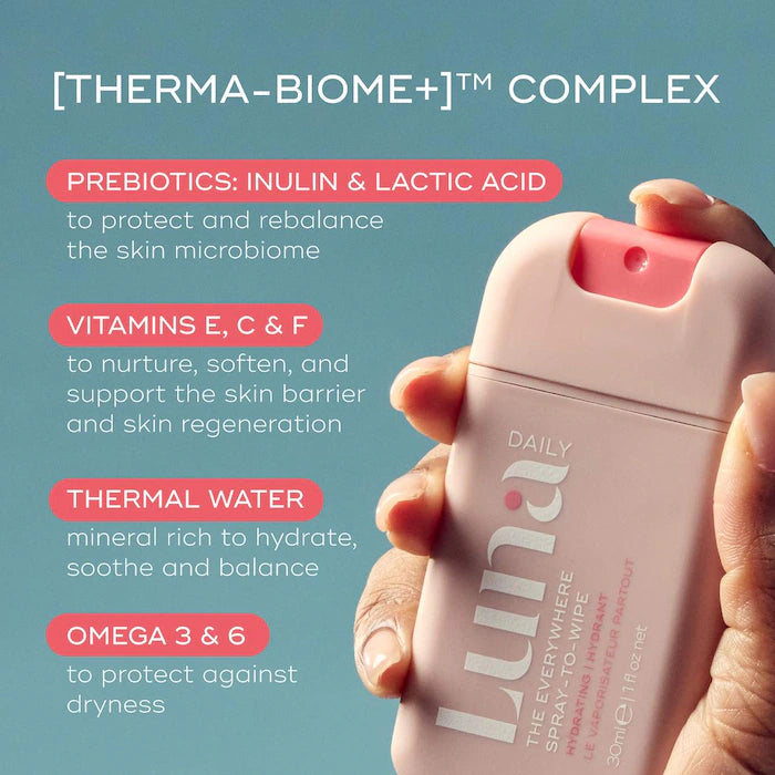 Luna Daily The Mini Everywhere Spray-to-Wipe - With Prebiotics + Vitamins C&E, Omegas 3 & 6 for Dry Skin