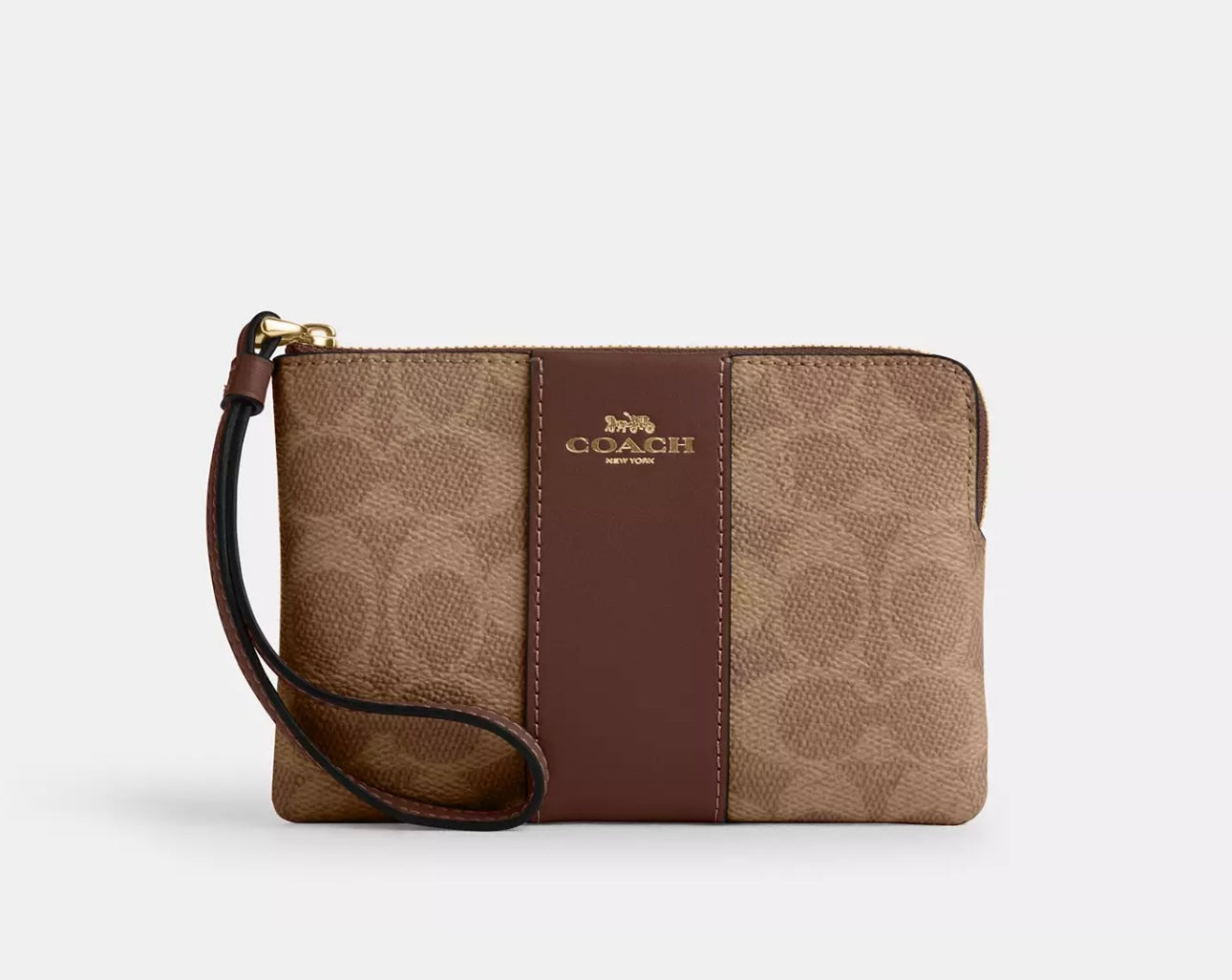 Coach Corner Zip Wristlet In Signature Canvas With Stripe