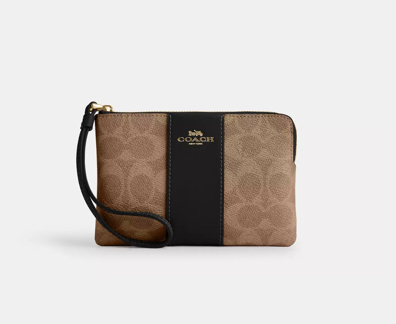 Coach Corner Zip Wristlet In Signature Canvas With Stripe - black