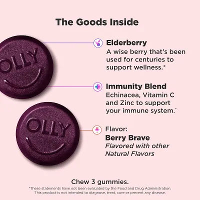 OLLY ACTIVE IMMUNITY + ELDERBERRY IMMUNE SUPPORT TO KEEP UP Echinacea, Zinc & Vitamin C (9 gummies)