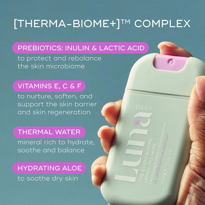 Luna Daily  The Mini Everywhere Spray-To-Wipe - With Prebiotics + Vitamins C&E, for Sensitive Skin