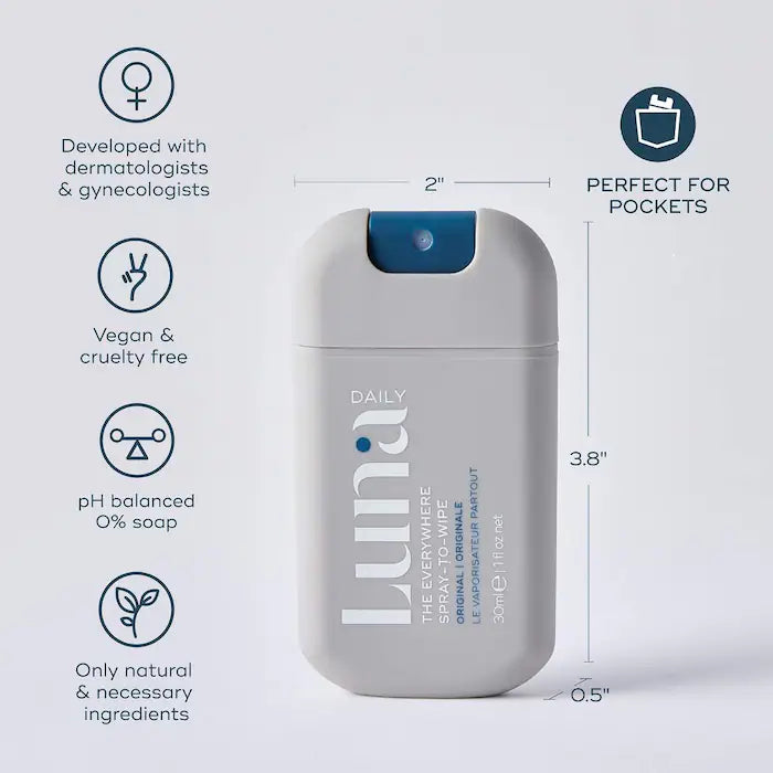 Luna Daily The Mini Everywhere Spray-to-Wipe - with Prebiotics + Vitamins C&E for All Skin