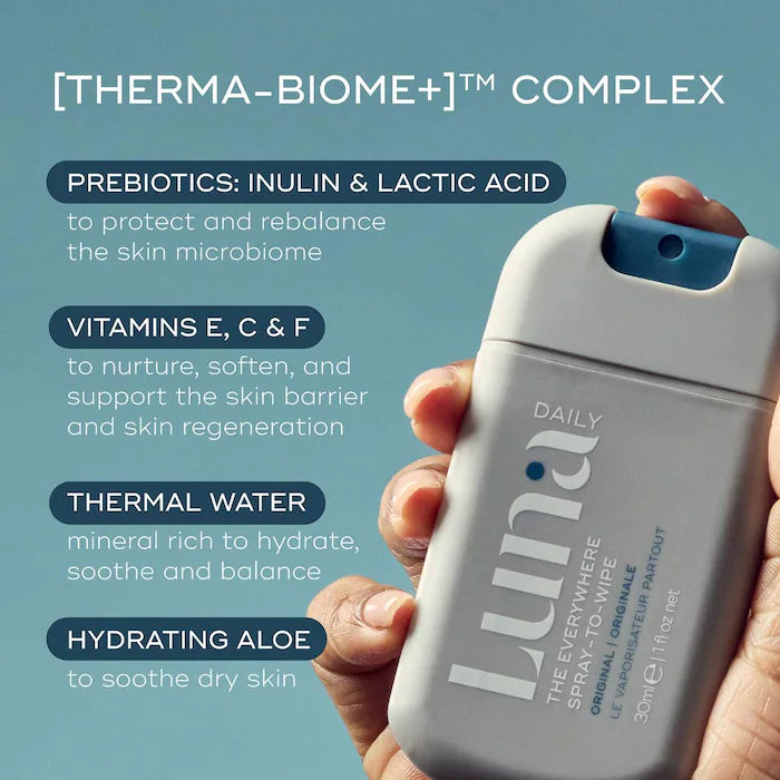 Luna Daily The Mini Everywhere Spray-to-Wipe - with Prebiotics + Vitamins C&E for All Skin
