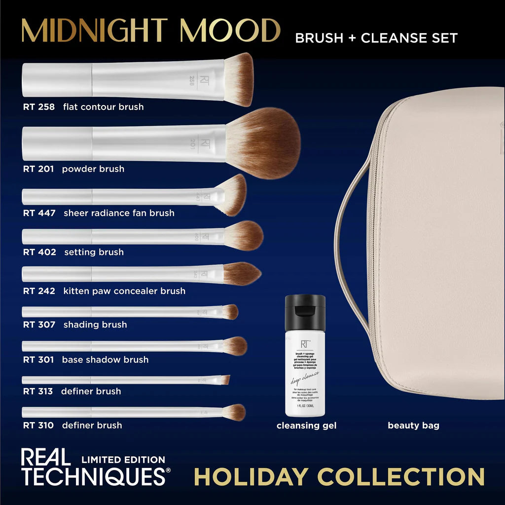REAL TECHNIQUES, MIDNIGHT MOOD  BRUSH + CLEANSER SET