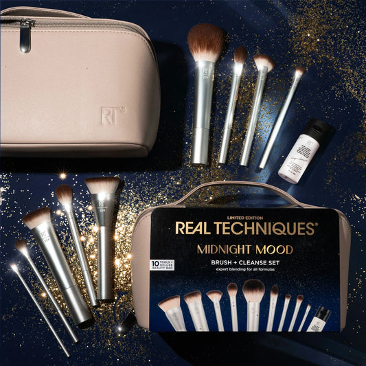 REAL TECHNIQUES, MIDNIGHT MOOD  BRUSH + CLEANSER SET