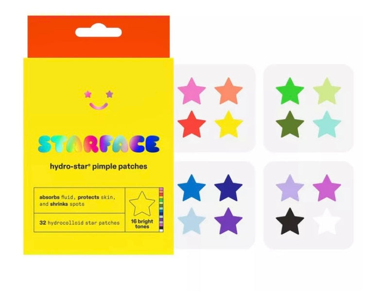 STARFACE HYDRO- STAR PIMPLE PATCHES ABSORBS FLUID, PROTECTS SKIN, AND SHRINKS SPOTS 32 PATCHES 16 BRIGHT TONES